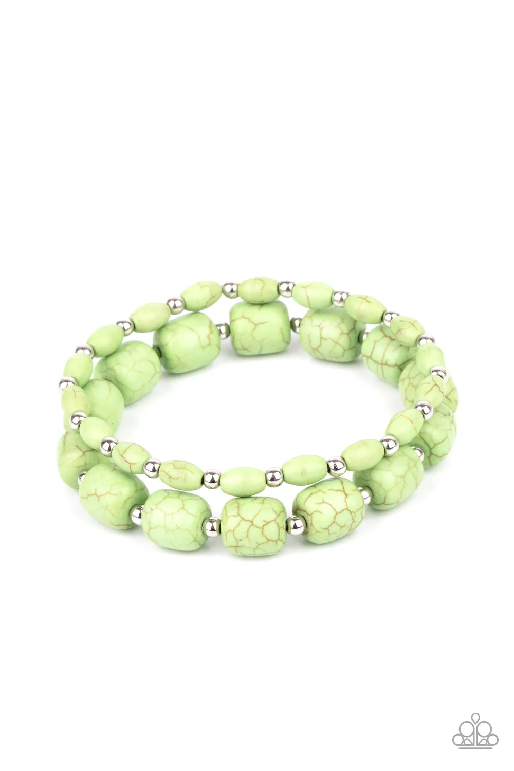 Paparazzi Colorfully Country - Green Stone Beads Stretchy Bracelet