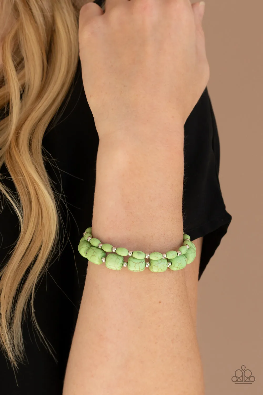 Paparazzi Colorfully Country - Green Stone Beads Stretchy Bracelet