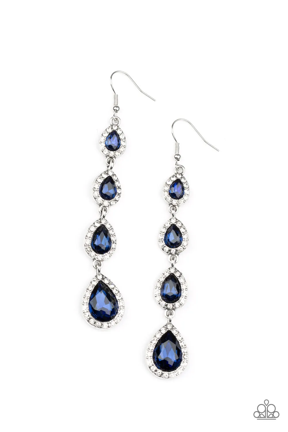 Paparazzi Confidently Classy - Blue Teardrop With White Rhinestone Dainty Earrings