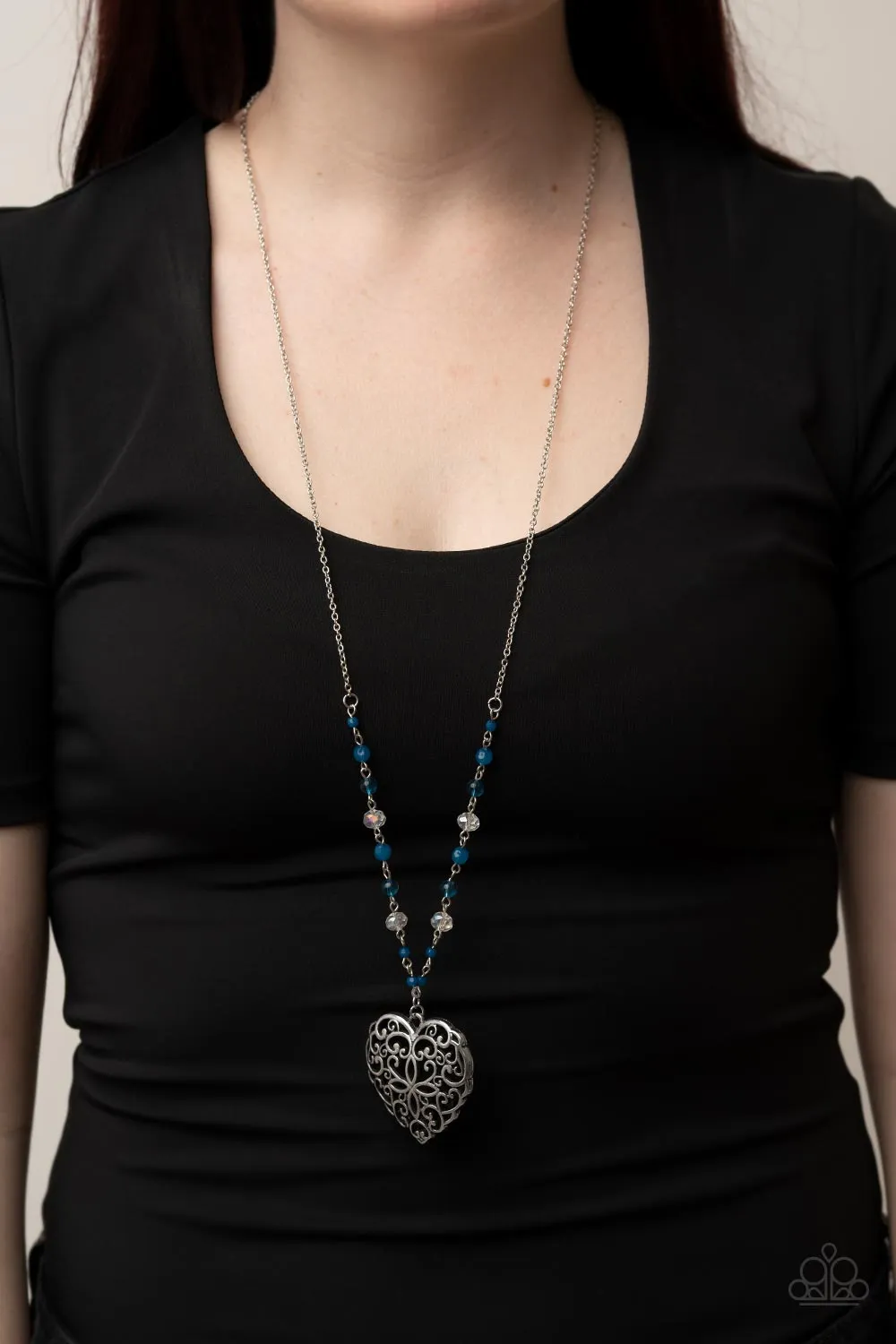 Paparazzi Doting Devotion - Blue Heart Long Necklace