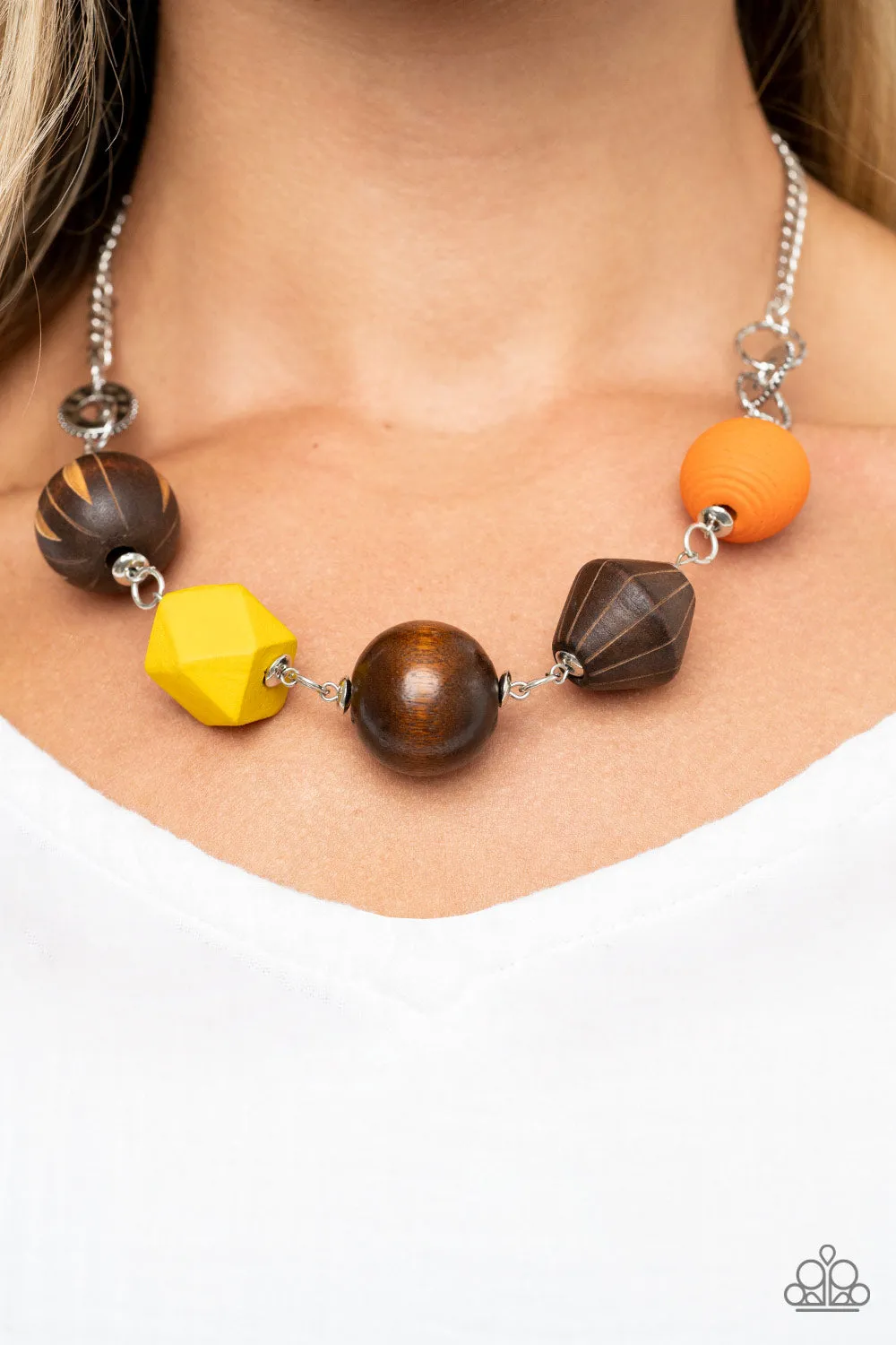 Paparazzi Eco Extravaganza - Multi Yellow and Orange Wooden Beads Necklace