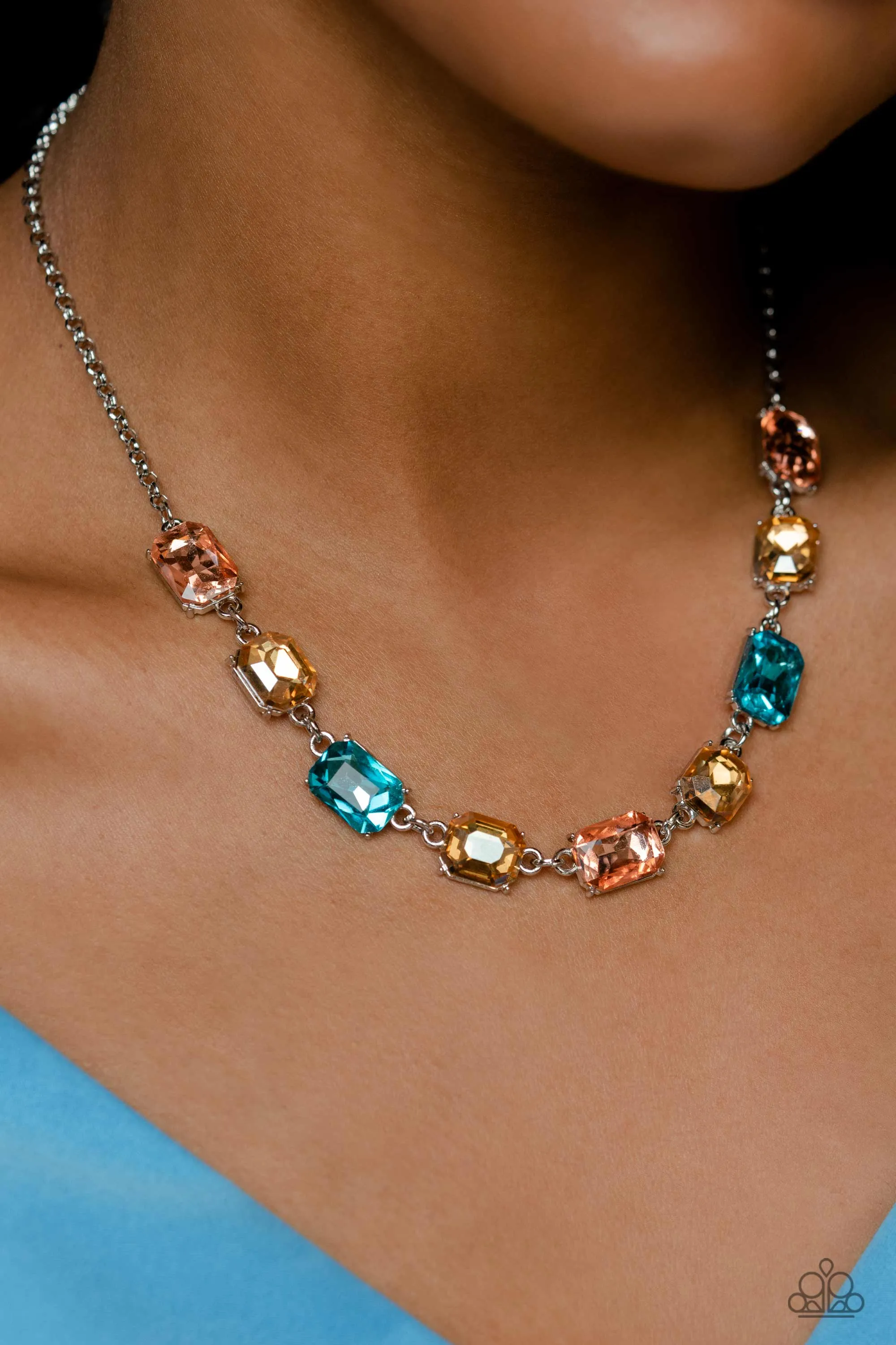 Paparazzi Emerald Envy - Multi Color Peach, Yellow, Blue Necklace