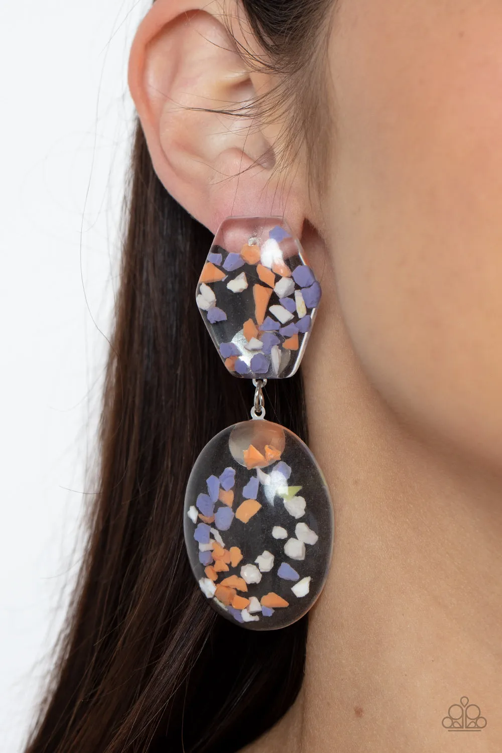 Paparazzi Flaky Fashion - Orange Acrylic Post Earring