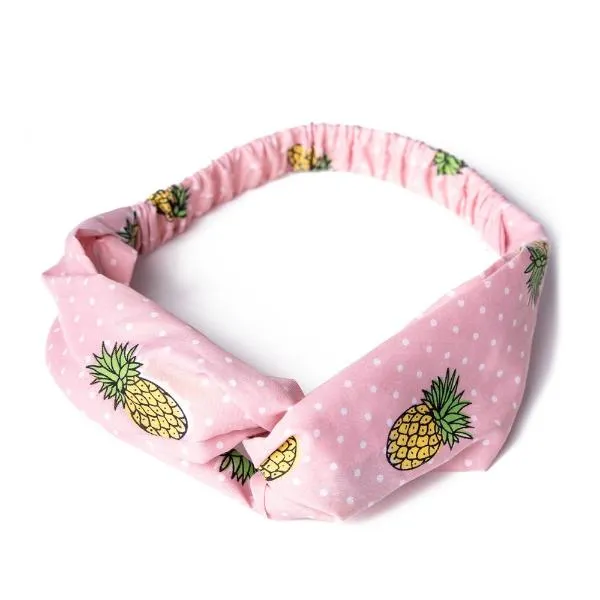 Pink And White Polka Dot Pineapple Print Vintage Headscarf