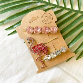 Pink Flamingo Glitz Hair Pin Set