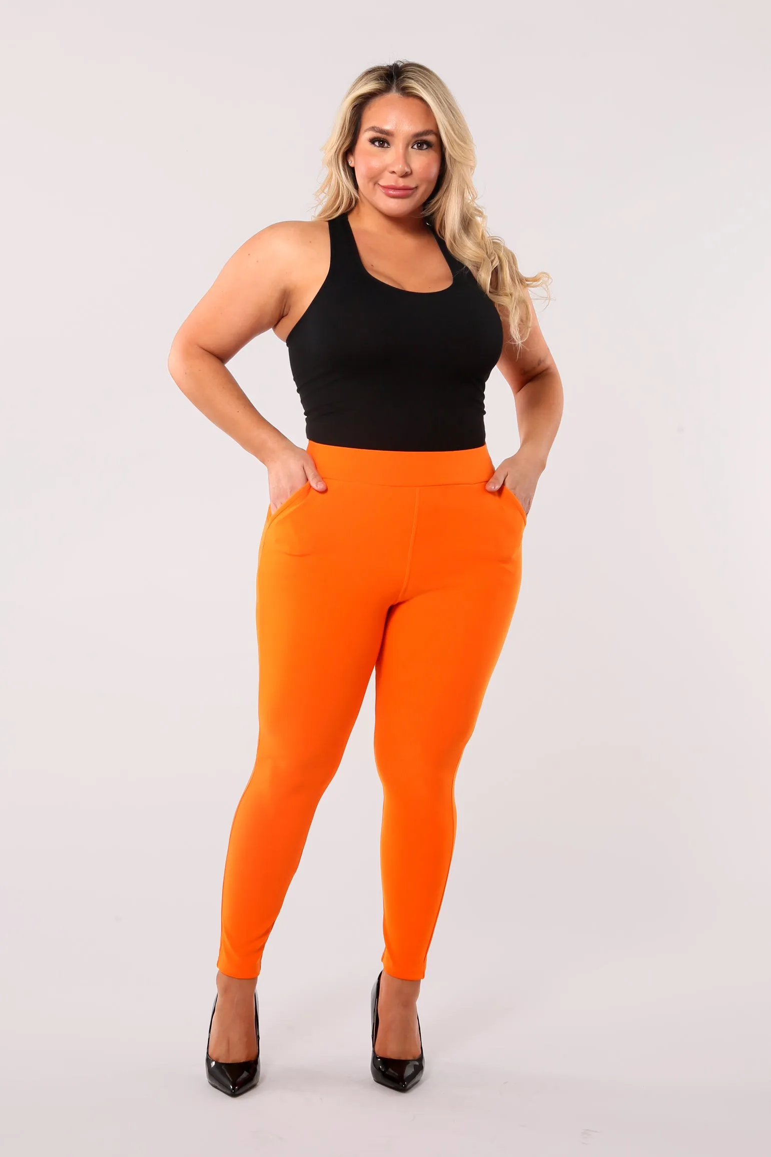 Plus Size Tummy Control Sculpting Treggings - Orange