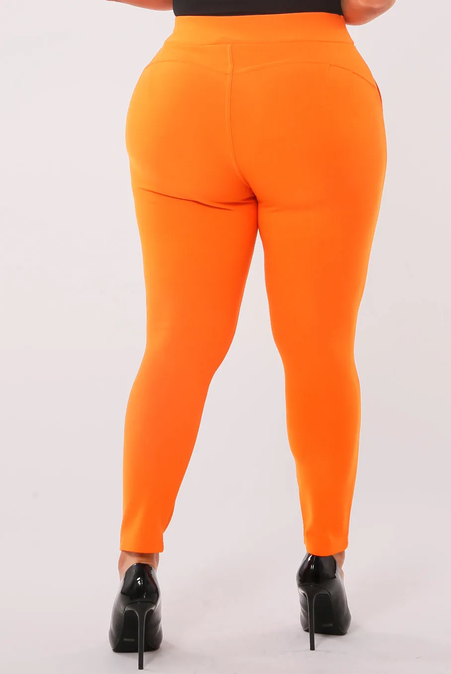 Plus Size Tummy Control Sculpting Treggings - Orange