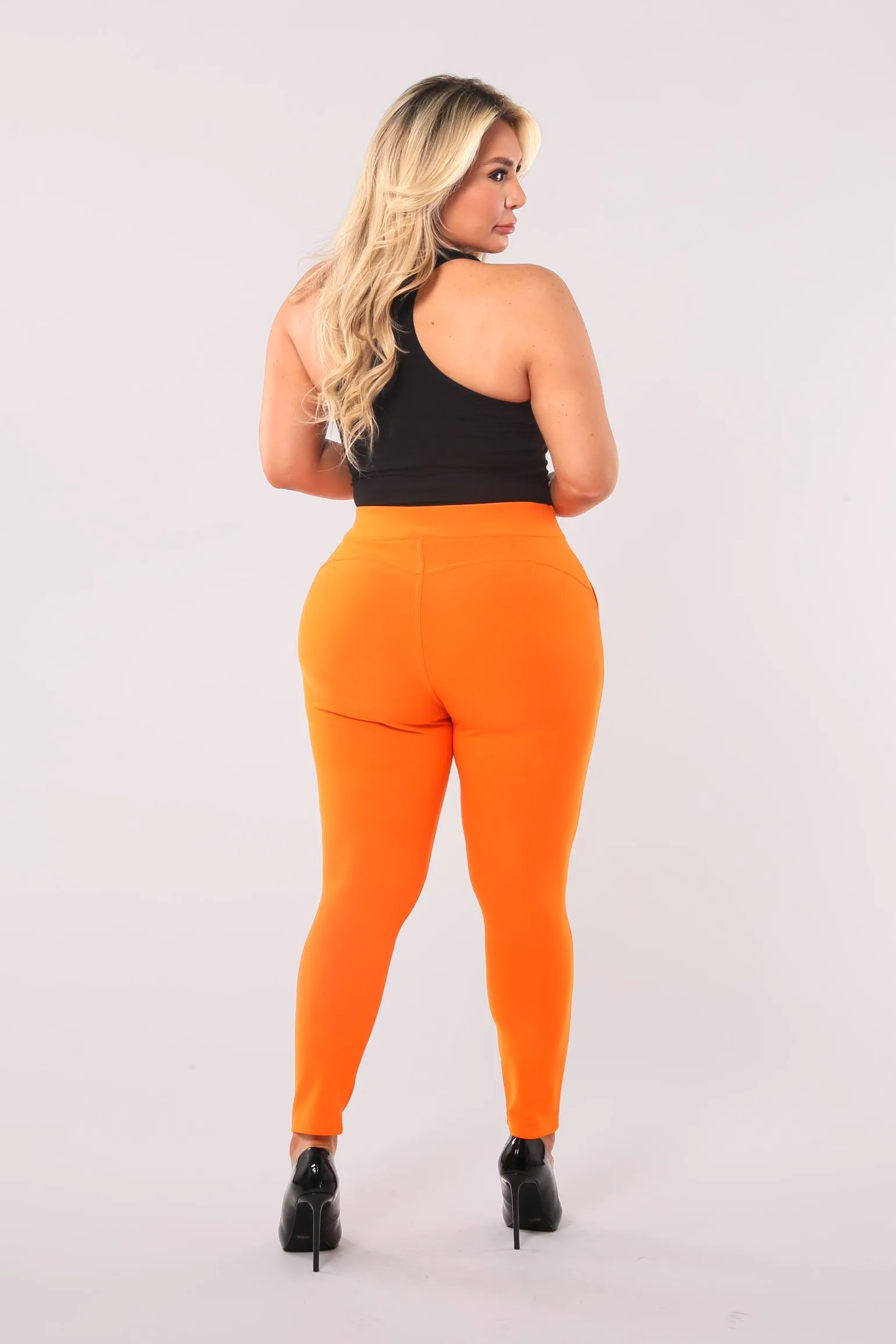 Plus Size Tummy Control Sculpting Treggings - Orange