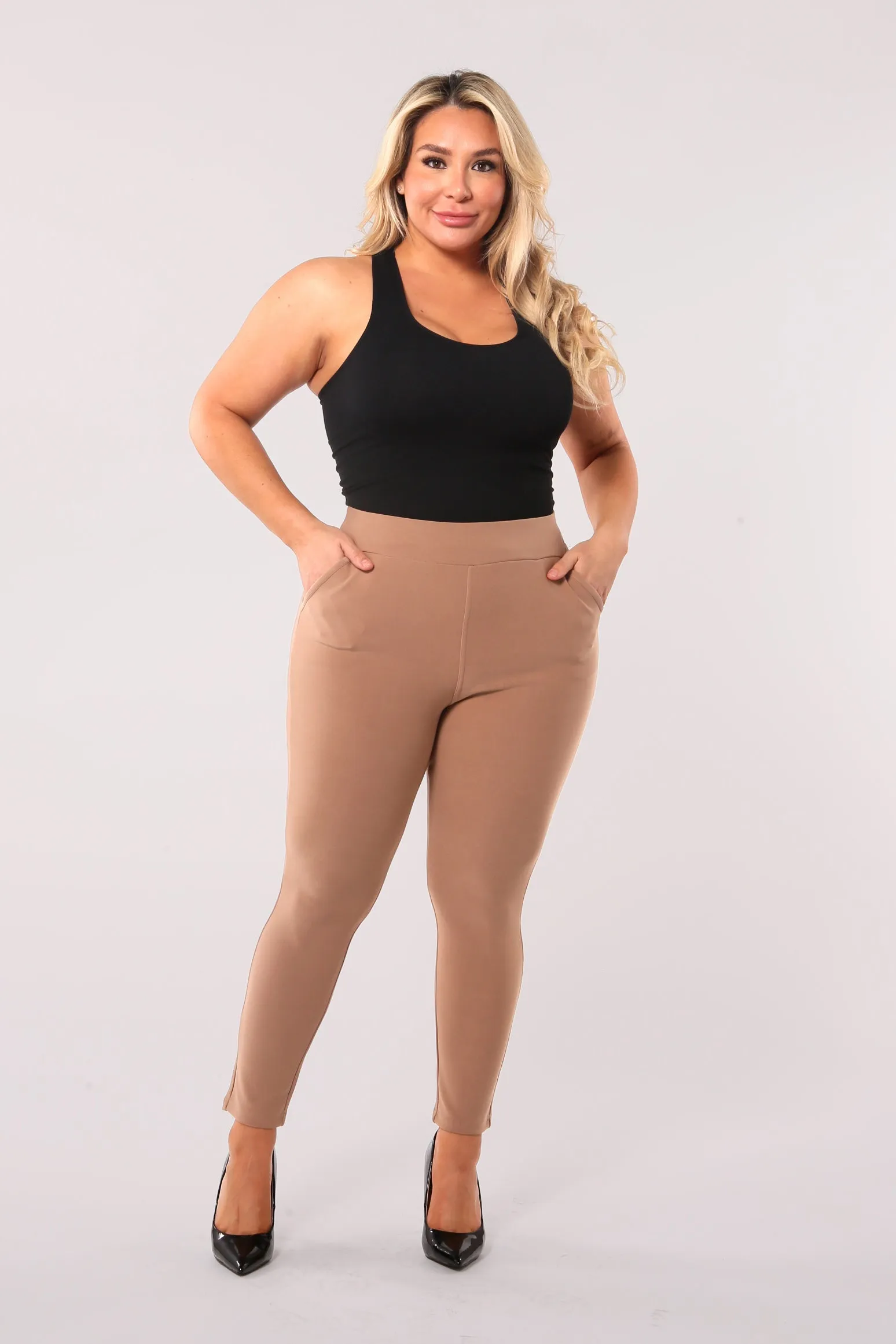 Plus Size Tummy Control Sculpting Treggings - Portobello