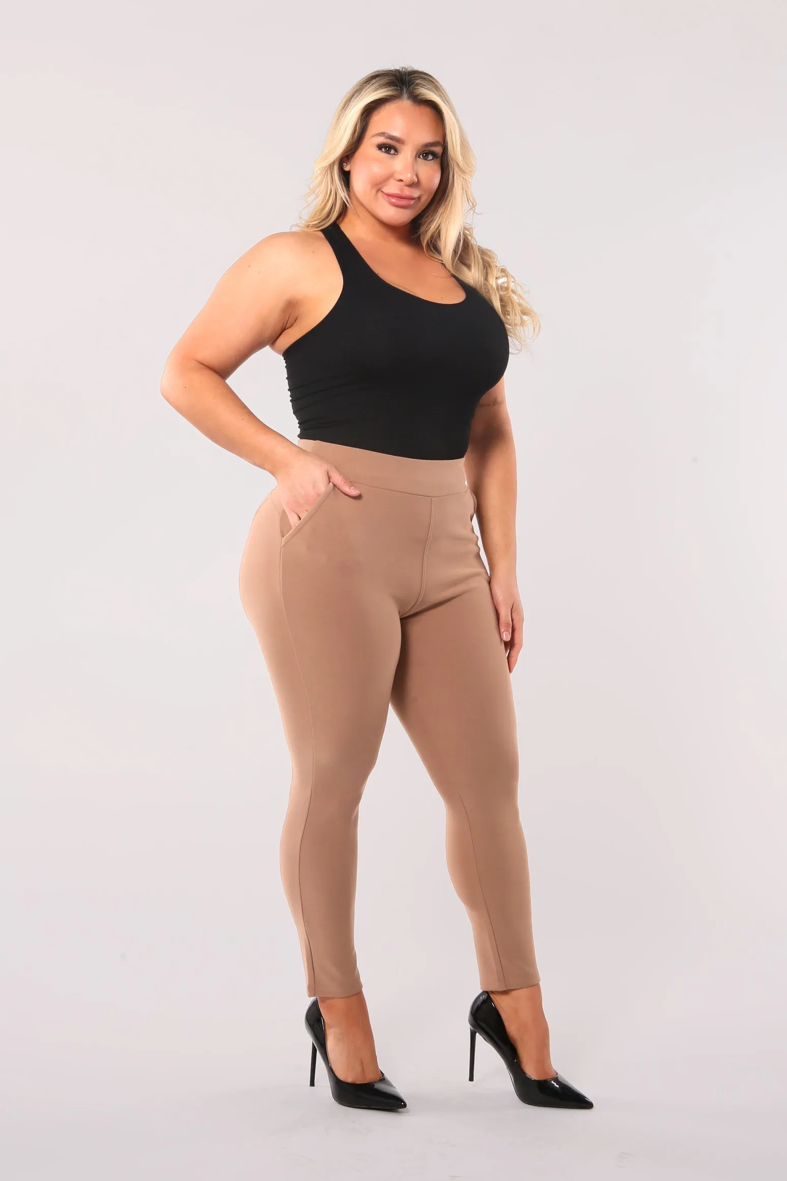 Plus Size Tummy Control Sculpting Treggings - Portobello