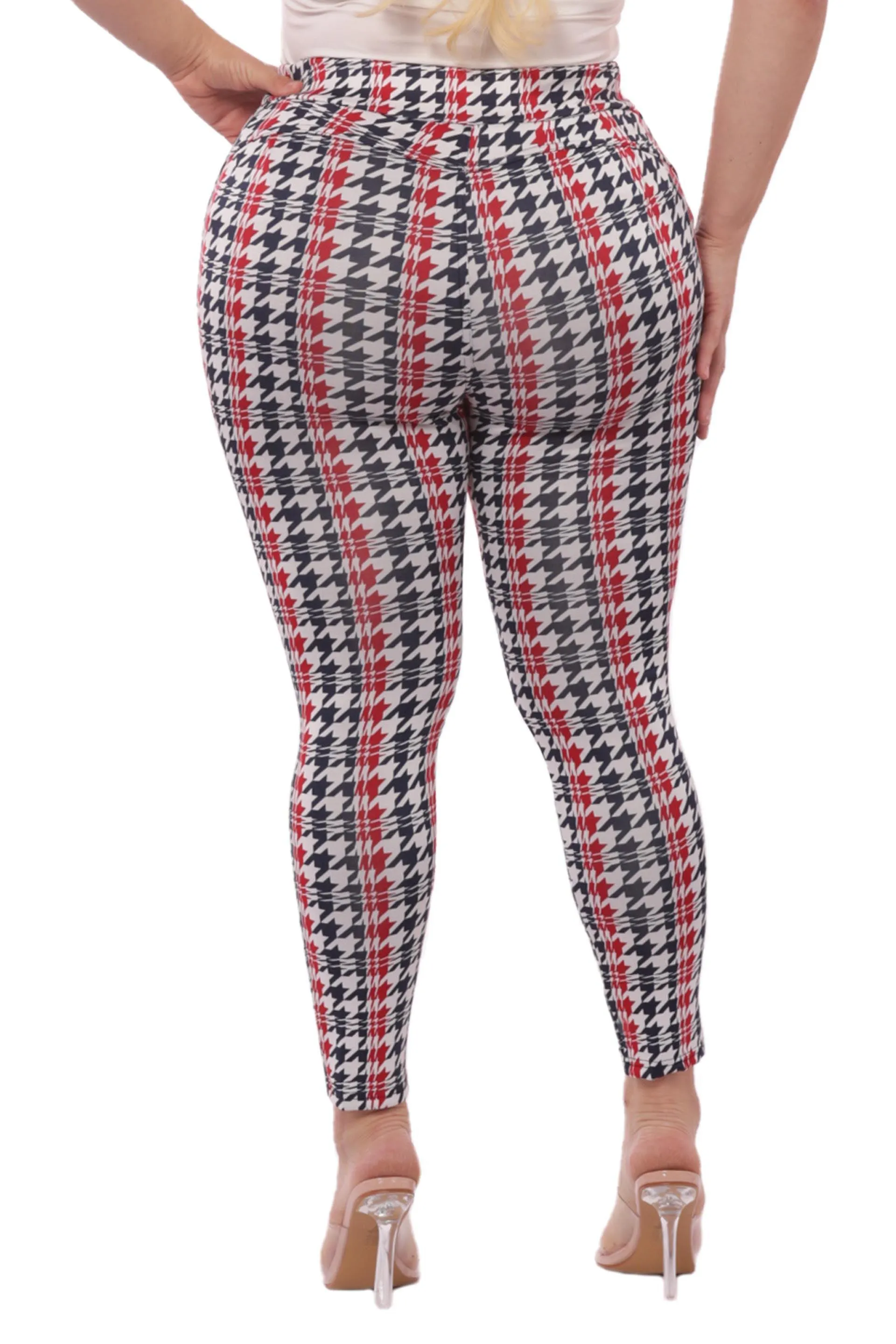 Plus Size Tummy Control Sculpting Treggings - Red, Black, White, Houndstooth