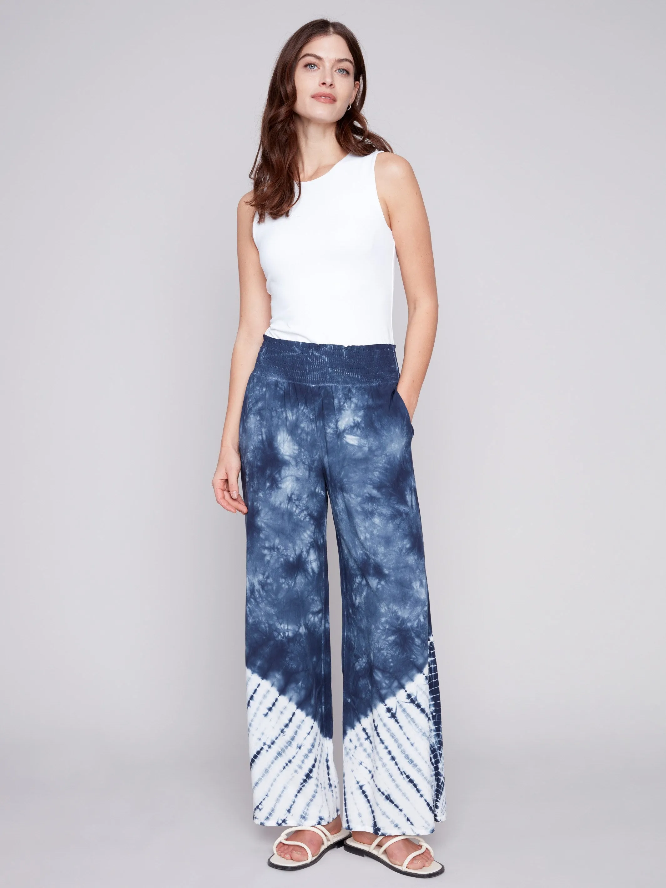 Printed Flowy Palazzo Pants - Navy