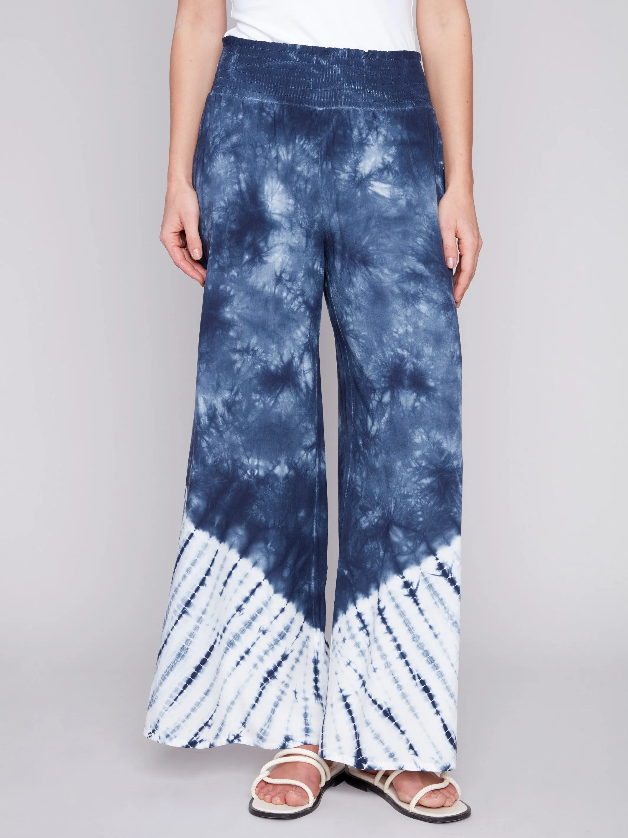 Printed Flowy Palazzo Pants - Navy