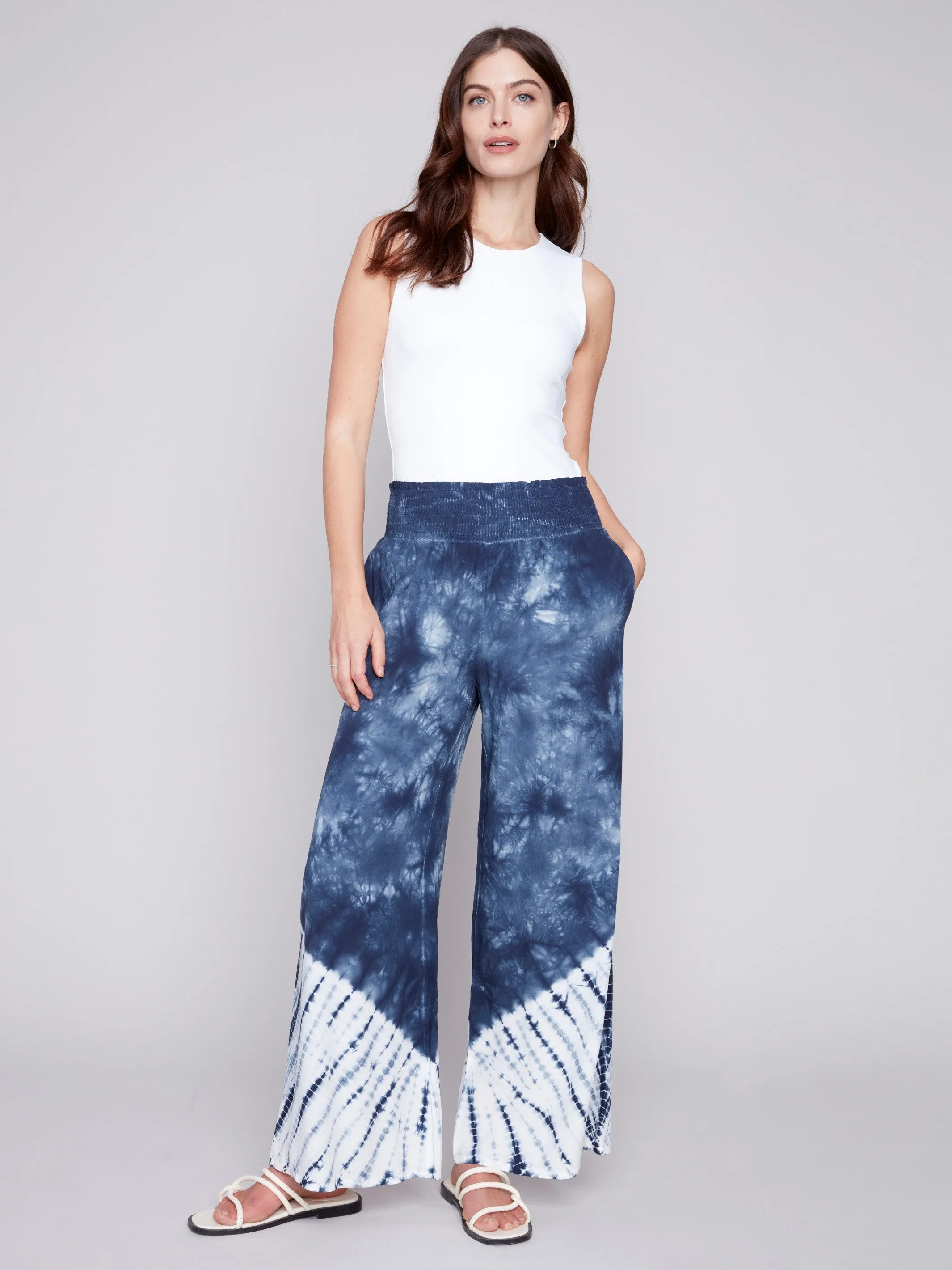 Printed Flowy Palazzo Pants - Navy