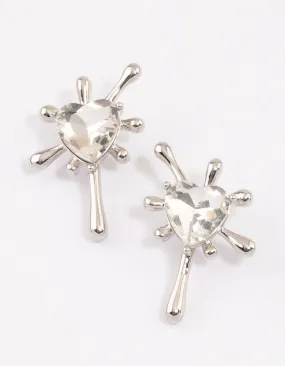 Rhodium Heart Splash Stud Earrings