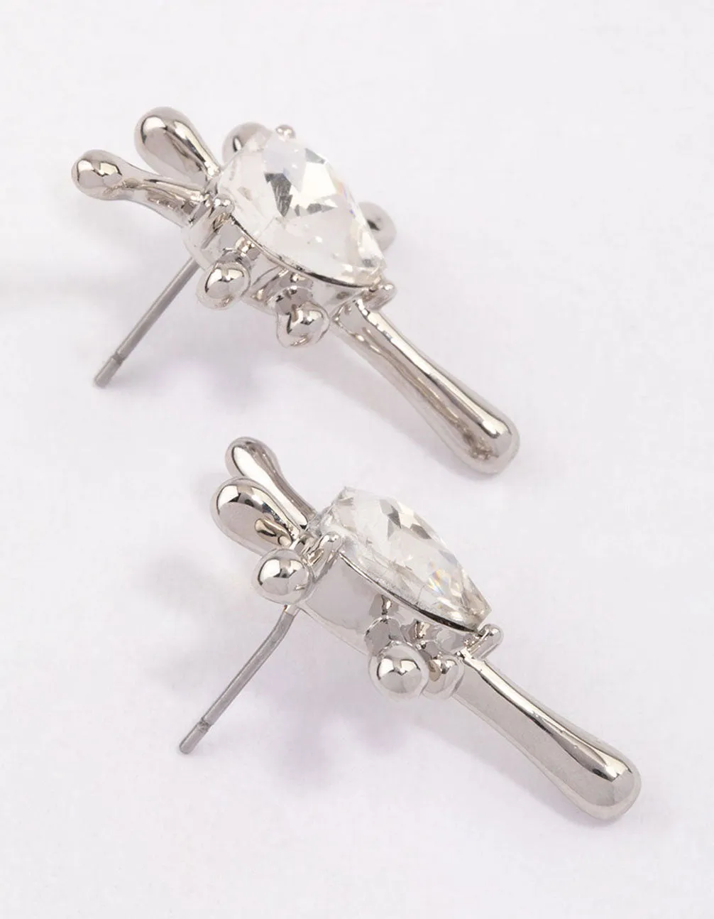 Rhodium Heart Splash Stud Earrings