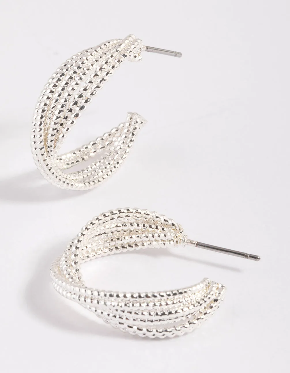 Rhodium Mini Criss Cross Hoop Earrings