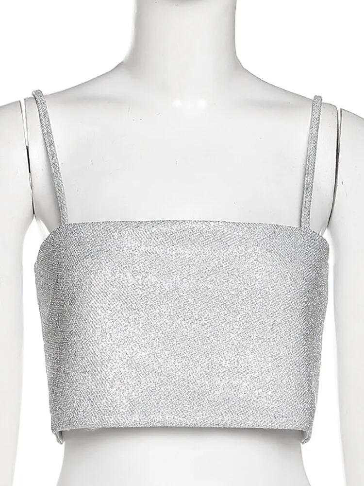 Sexy Backless Bright Silk Shiny Women Tank Tops