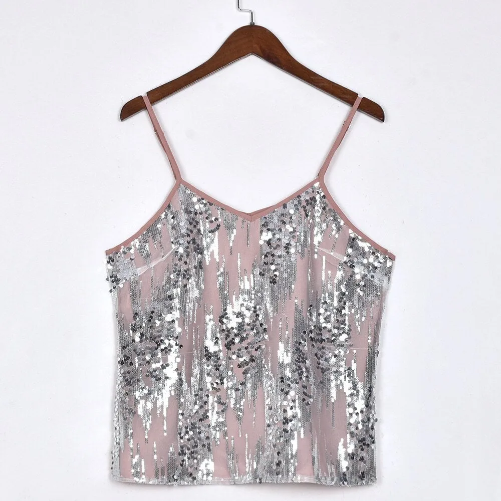 Sexy V-neck Sequins Women Camis Tops