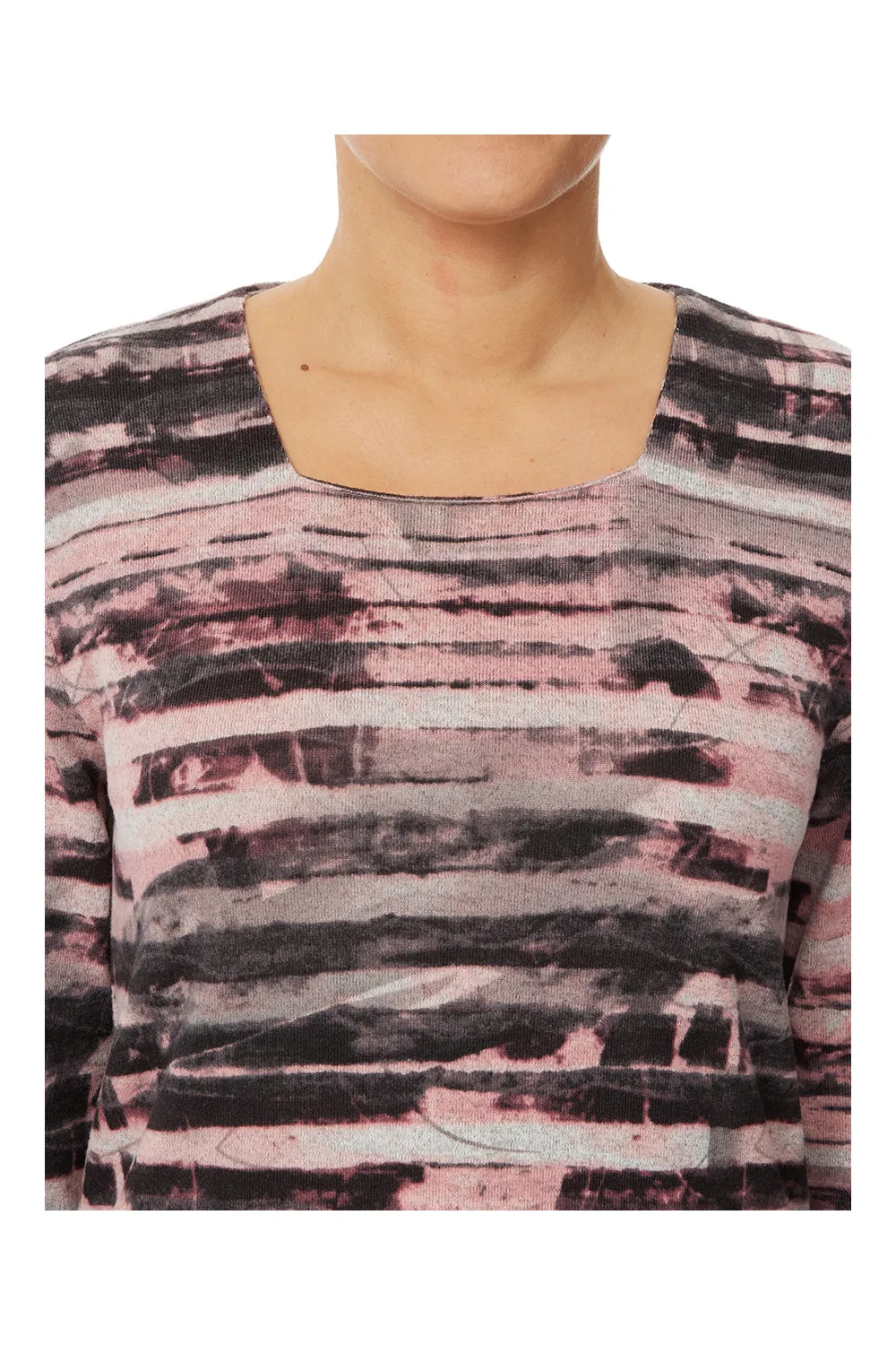 Textured Stripe Square Neck Top