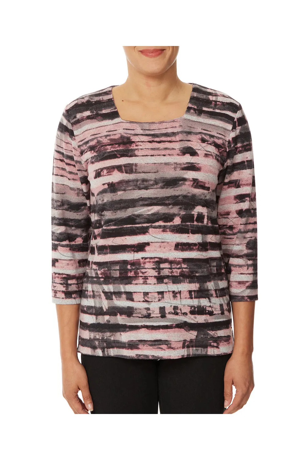 Textured Stripe Square Neck Top