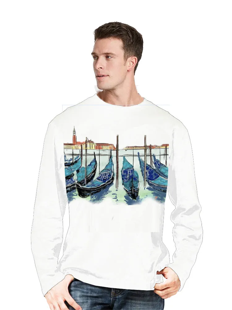 Venice-Italy Ashore Travel Shirts-  Series No. 2330010 Artist Handpaint Long Sleeve Shirt EU Size 100% Cotton  High Quality Gifts Tops