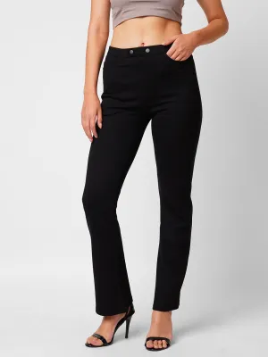 Women Black Mid Rise Straight Treggings