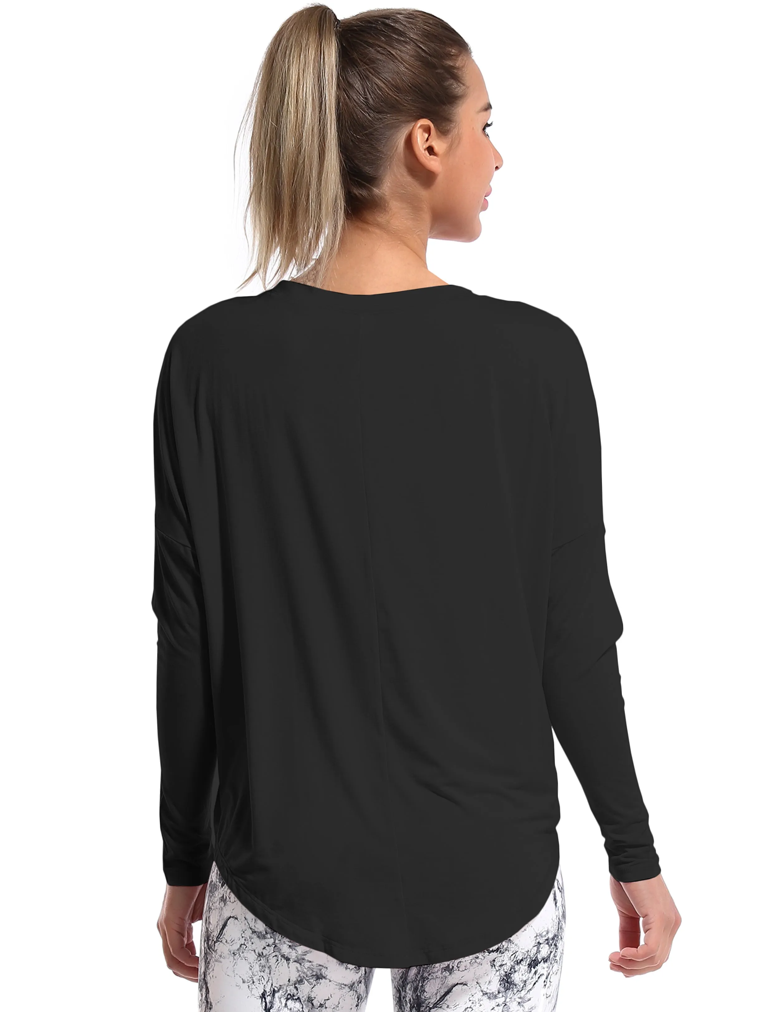 Yoga Batwing Tunic Tops black