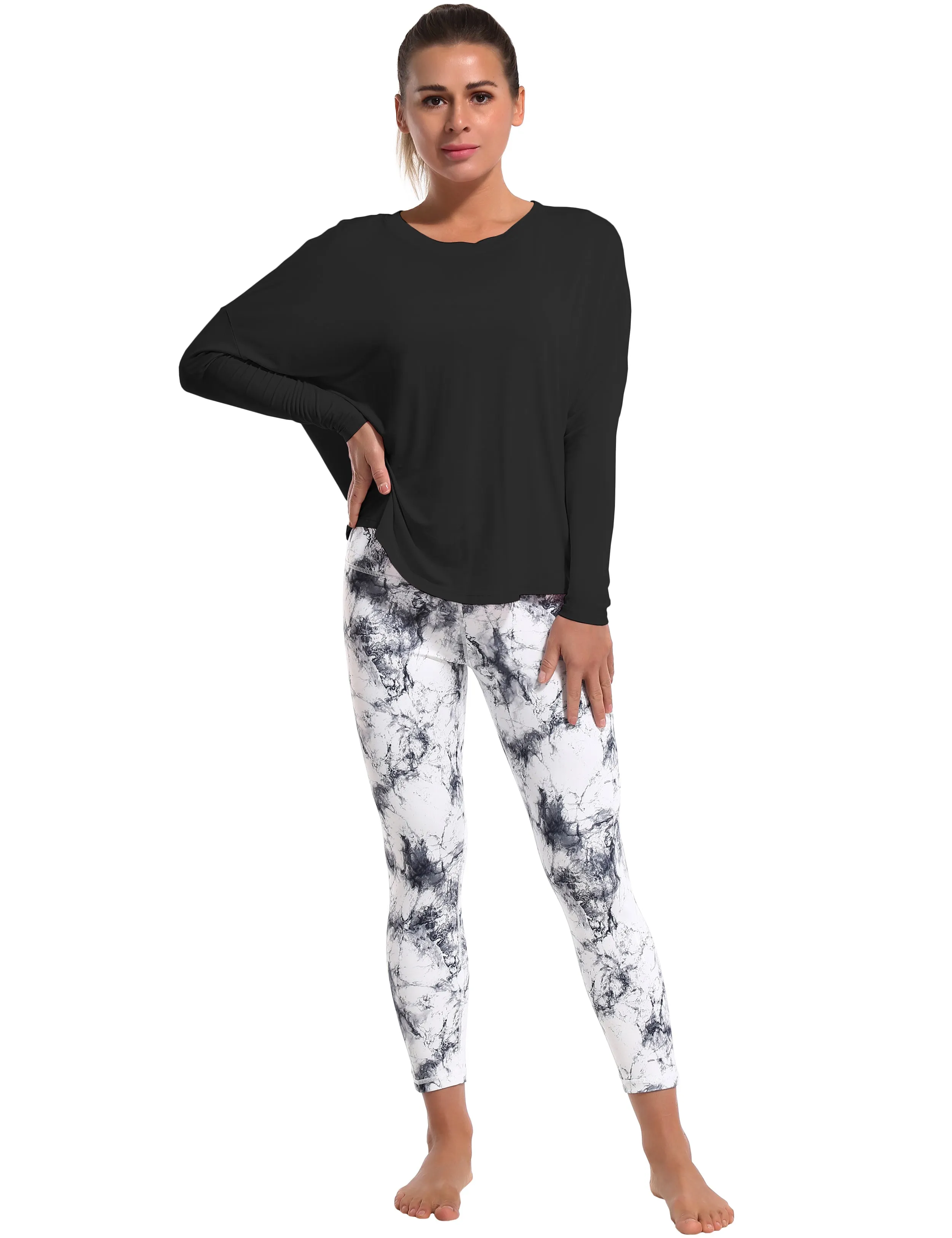 Yoga Batwing Tunic Tops black