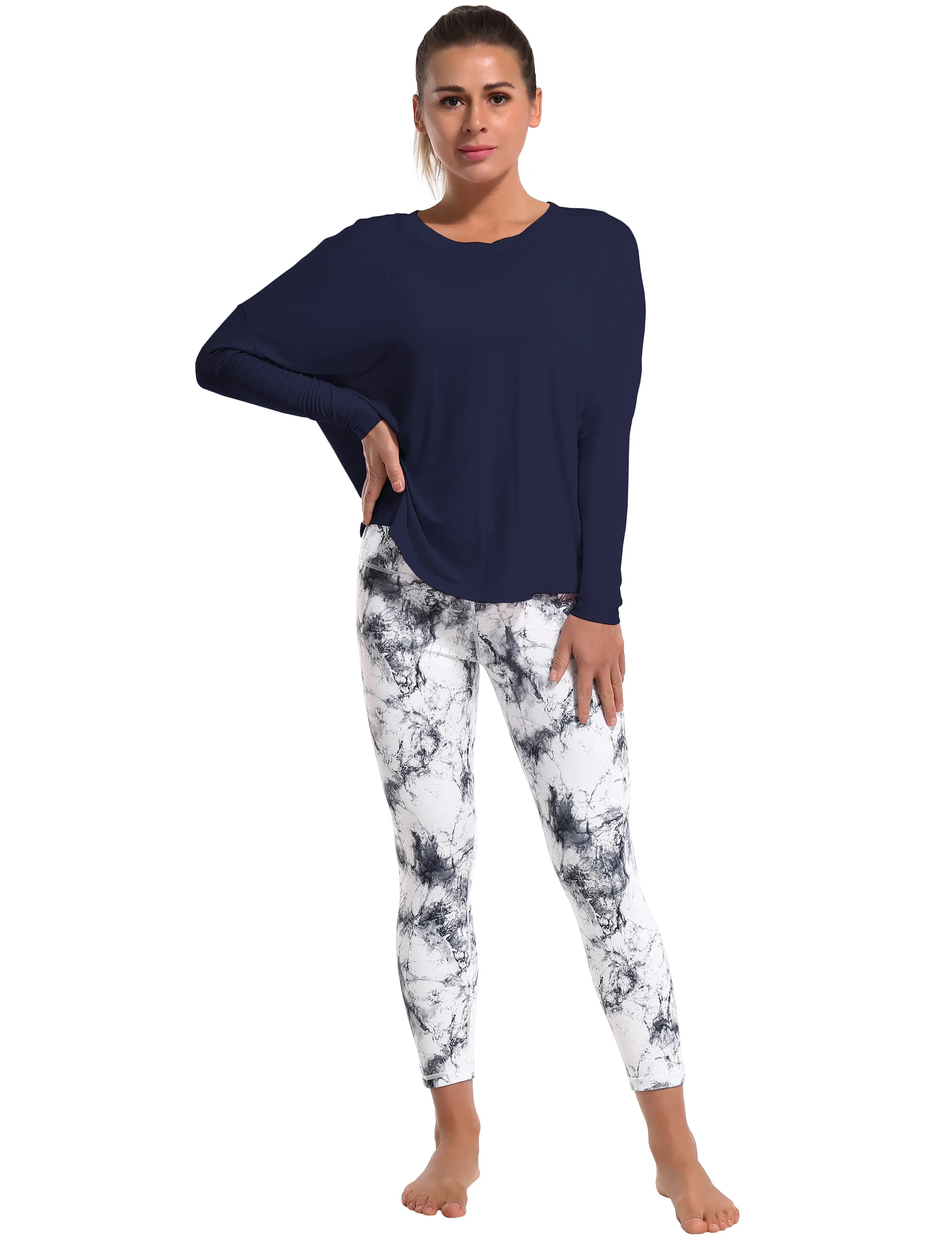 Yoga Batwing Tunic Tops darknavy