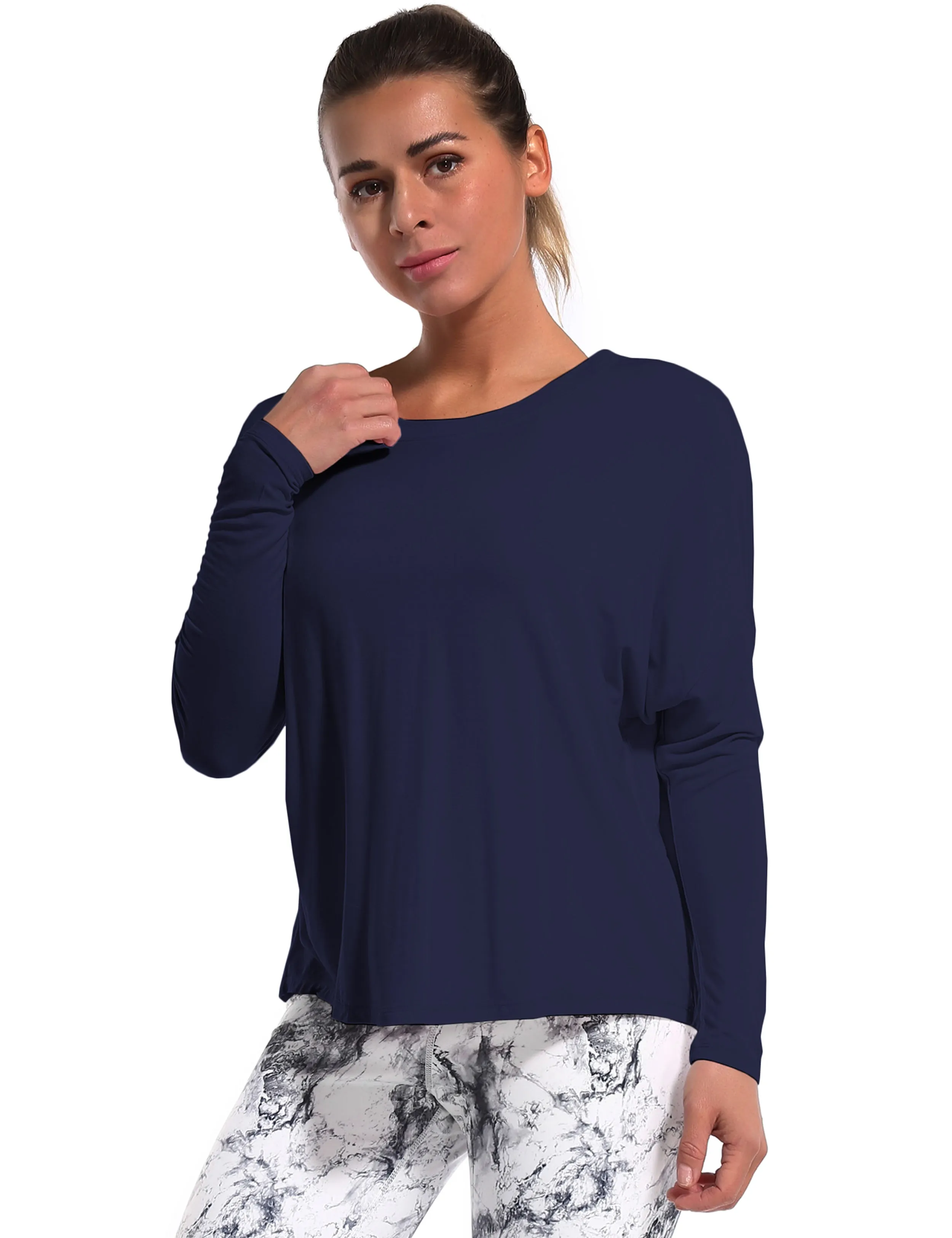 Yoga Batwing Tunic Tops darknavy